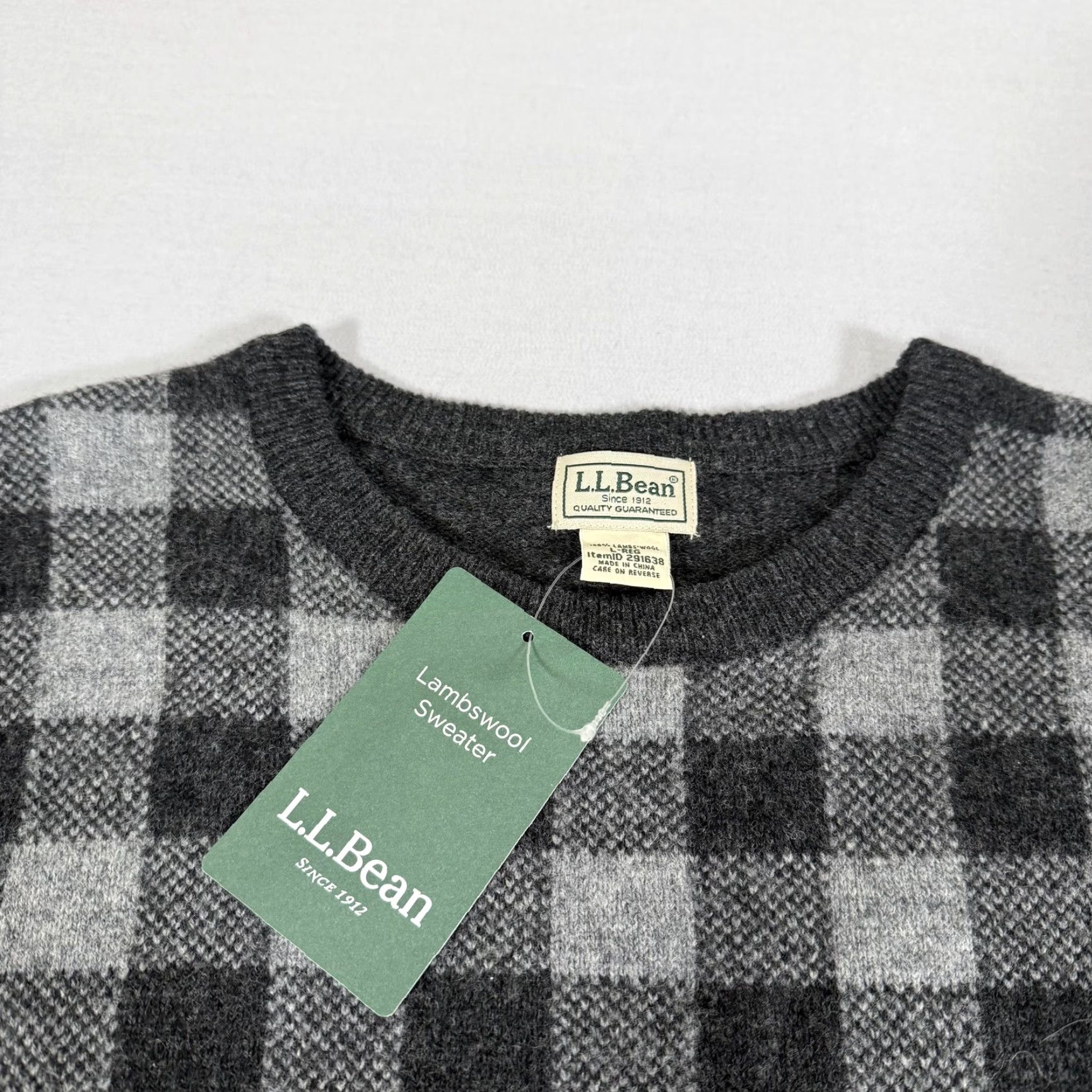 Vintage L.L.Bean Mens Large Gray Lambswool Buffalo Check Crewneck Pullover Sweater Size US L / EU 52-54 / 3 - 3 Thumbnail