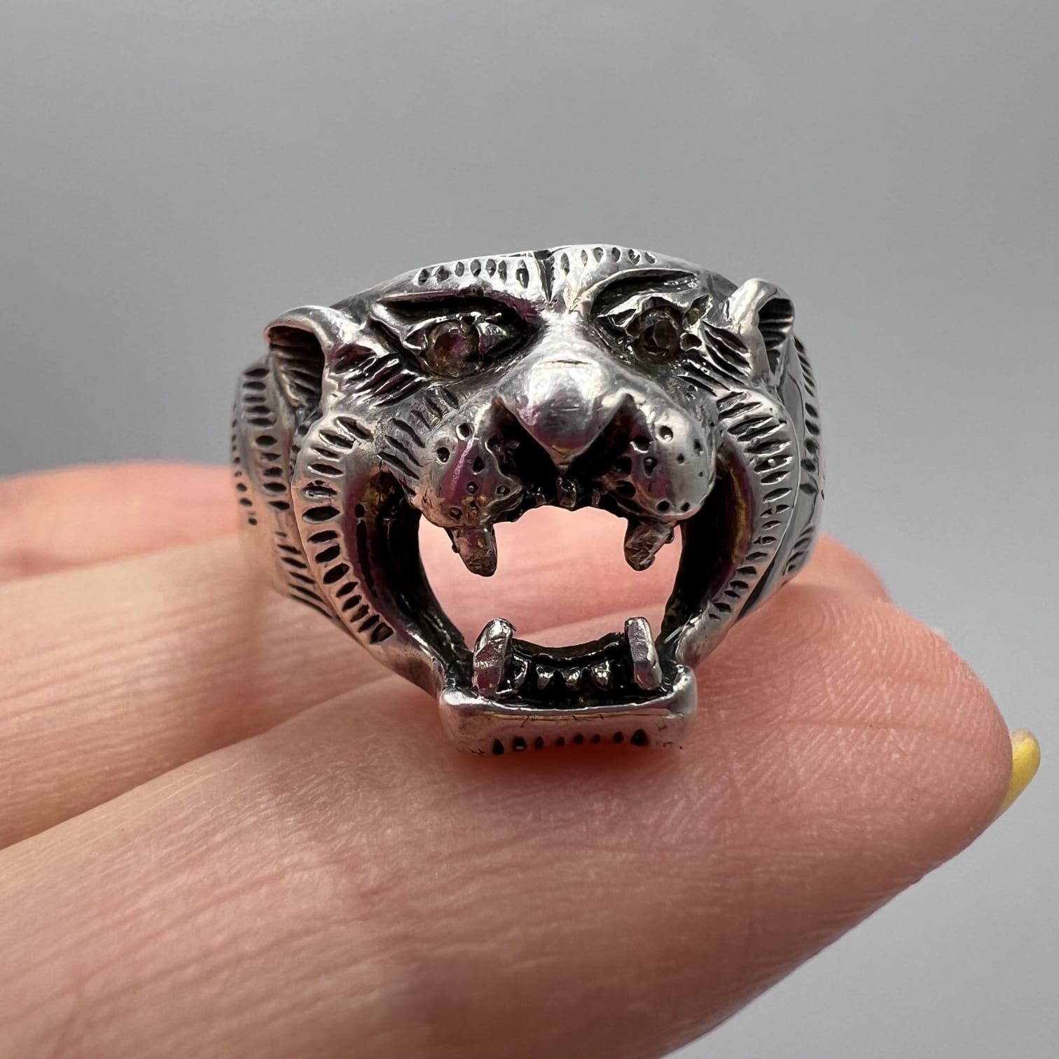 Sterling Silver Vintage Sterling Silver 925 Tiger Head Ring Jewelry s9.5 Size ONE SIZE - 7 Thumbnail