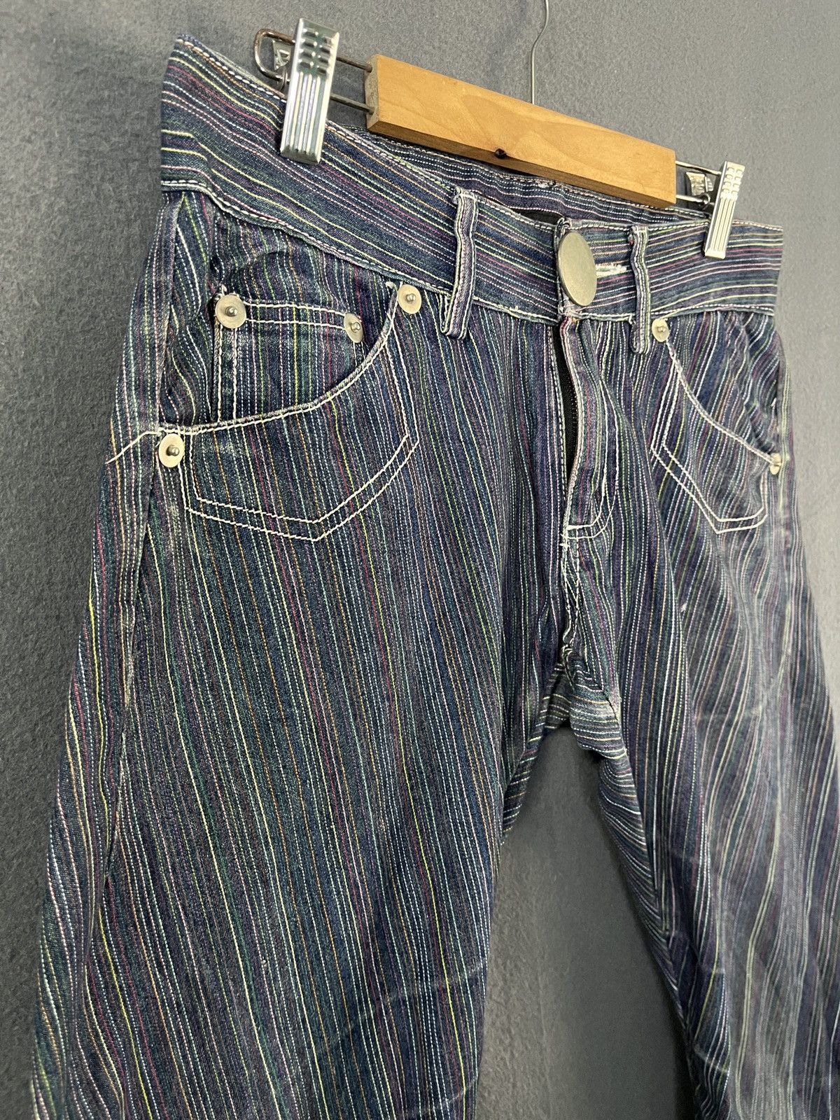 Japanese Brand × Vintage Chamblue Stripes Hickory Denim Jeans Size 29" - 6 Thumbnail