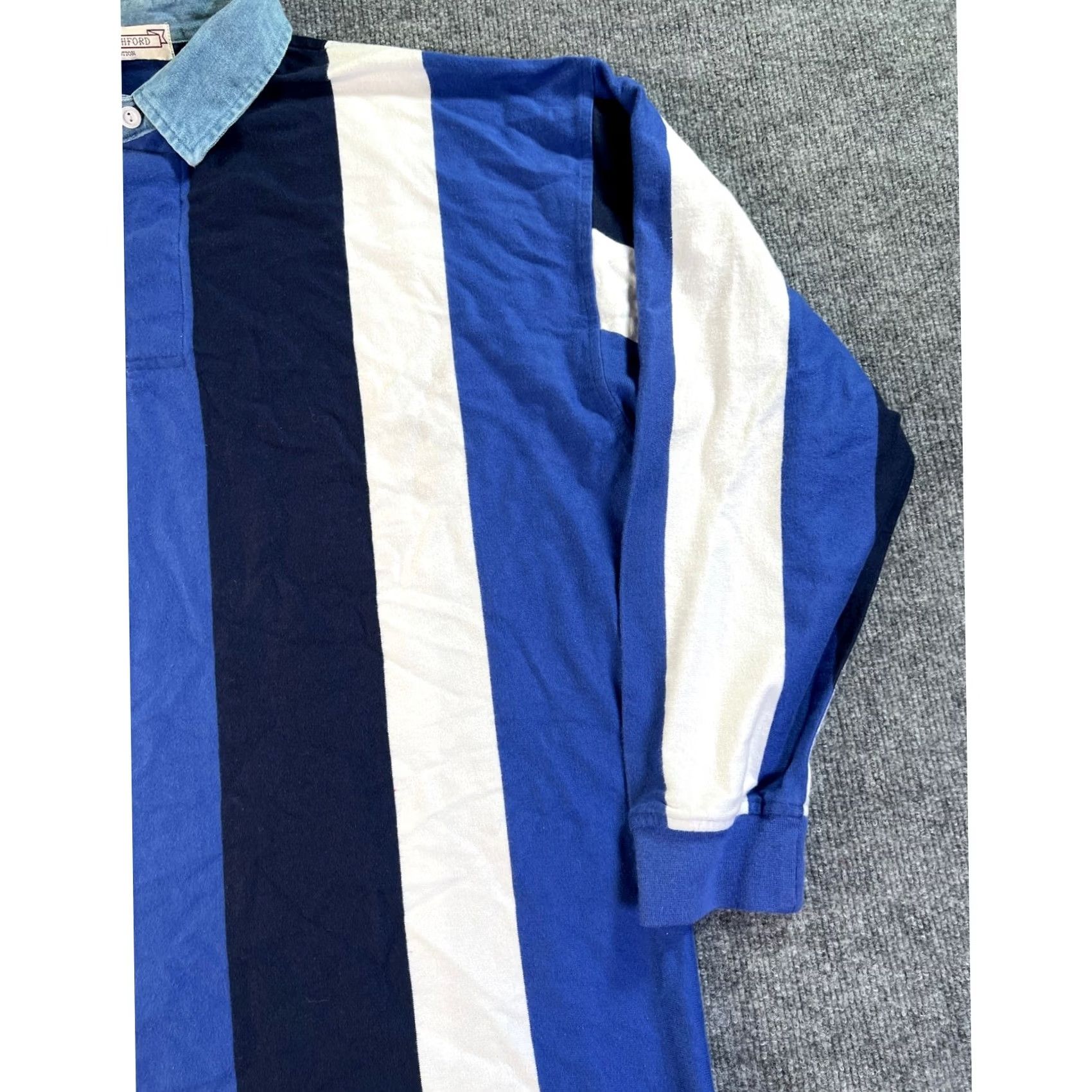 Denime VINTAGE John Ashford Rugby Shirt Mens Big 2X Blue White Vertical Stripe Denim Collar Cotton Long Sleeve Crew Neck casual Size US XXL / EU 58 / 5 - 5 Thumbnail