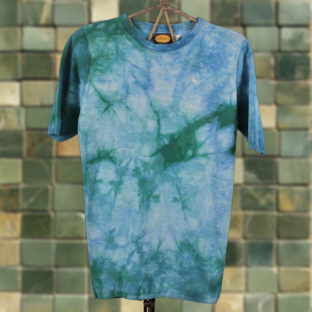 Vintage VINTAGE 60s Nylon Shirt Short Sleeve Hippy Blue Green Tie Dye Sz XS 1960s Men's (Regular) Shirt Size US S / EU 44-46 / 1 - 1 Thumbnail