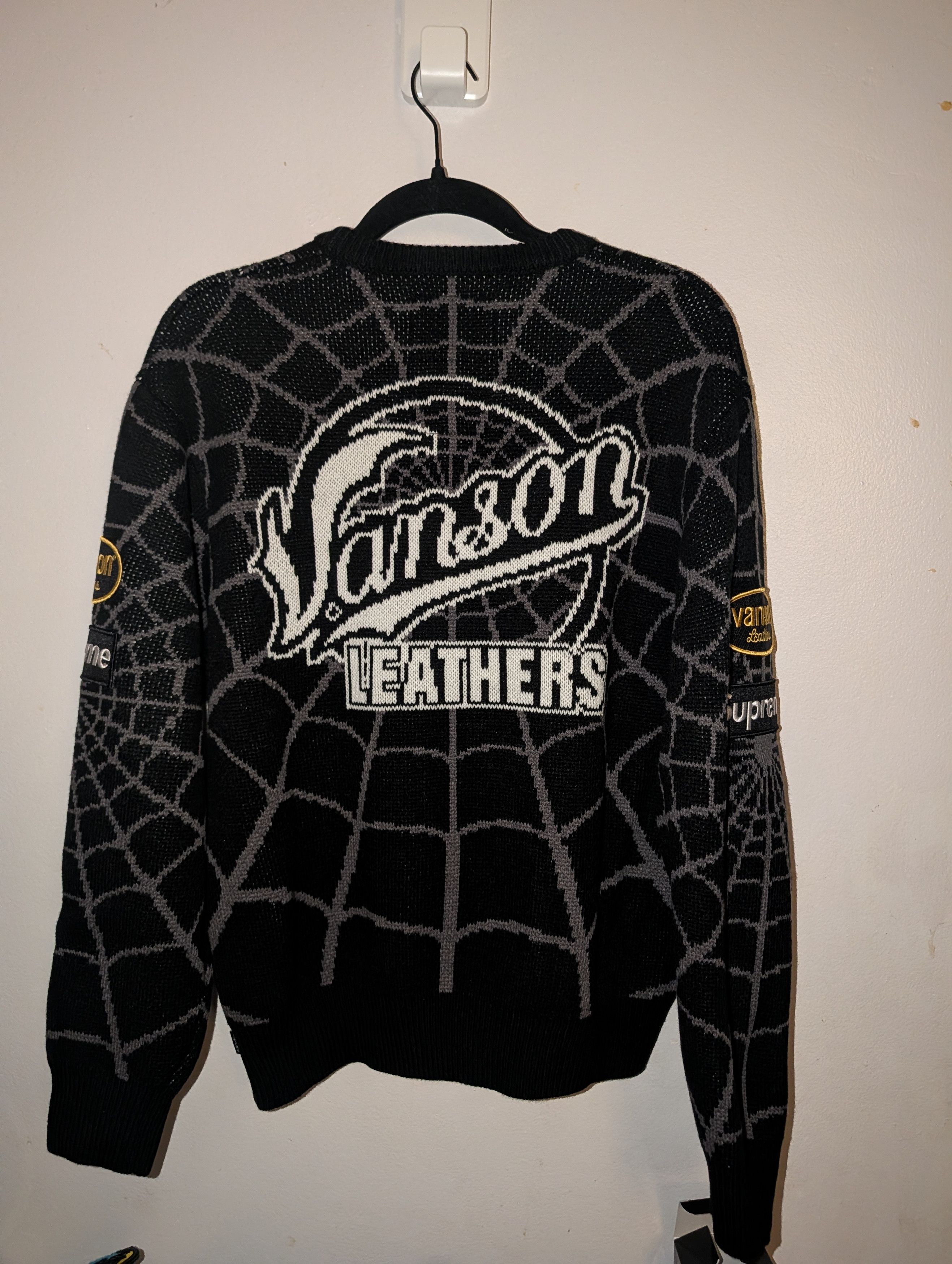 Supreme × Vanson Leathers Supreme Vanson Leathers Spider-Man Knit Sweater Black Size US S / EU 44-46 / 1 - 2 Thumbnail