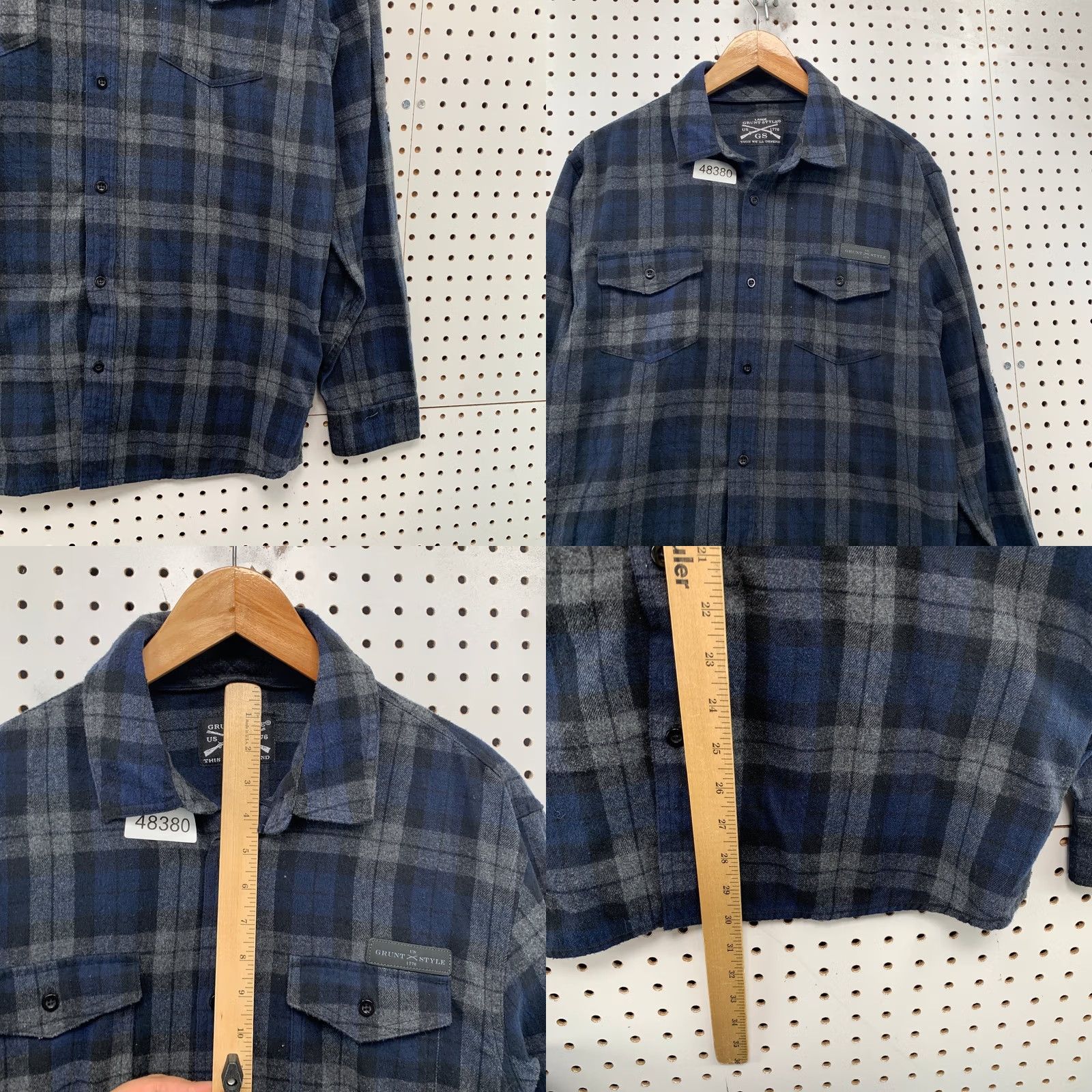 Vintage Grunt Style Flannel Button Shirt Mens Large Blue Plaid Long Sleeve Outdoor Size US L / EU 52-54 / 3 - 8 Thumbnail