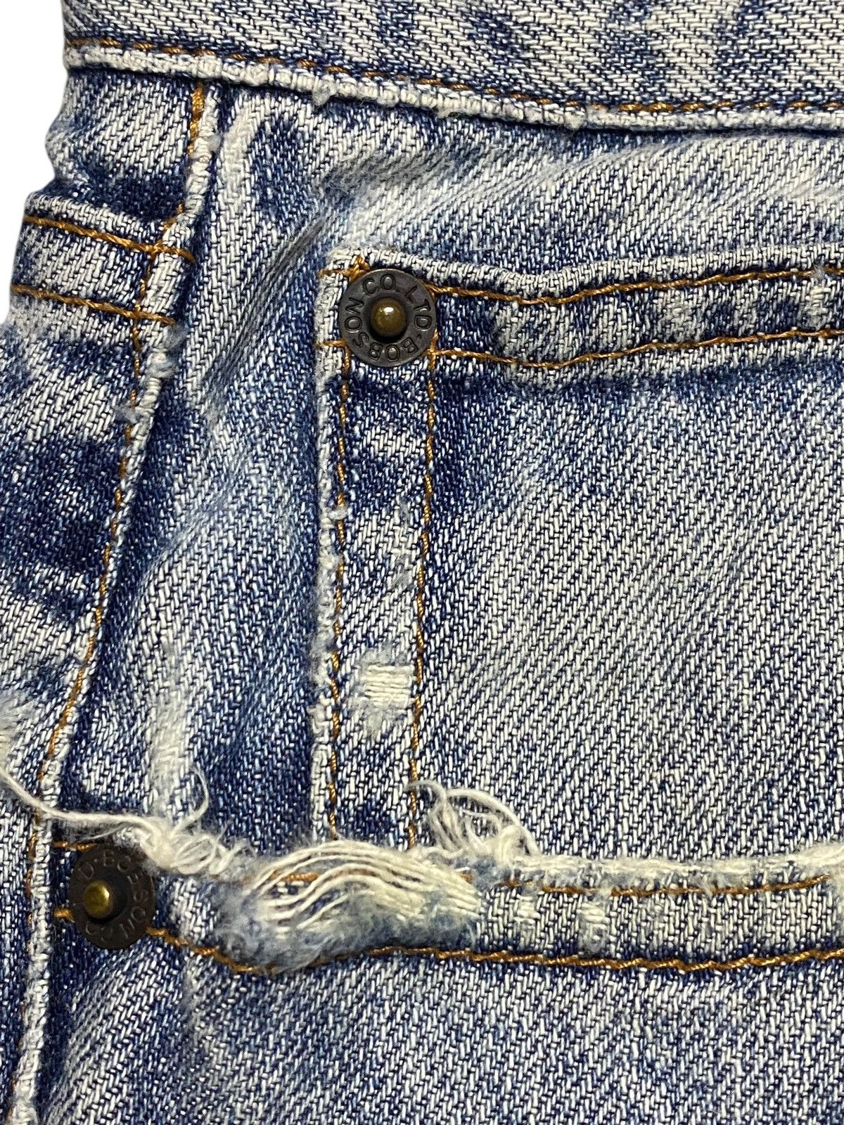 Japanese Brand Vintage Bobson Blue Faded Wash Distressed Loose Jeans Size US 31 - 9 Thumbnail