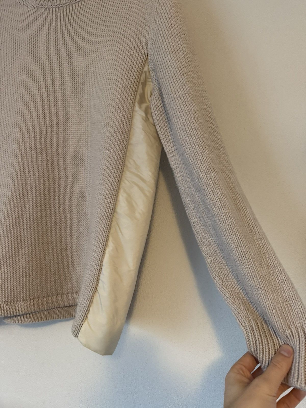 Prada Prada Beige Wool Knit Sweater with Padded Nylon Side Panels Size US L / EU 52-54 / 3 - 7 Thumbnail