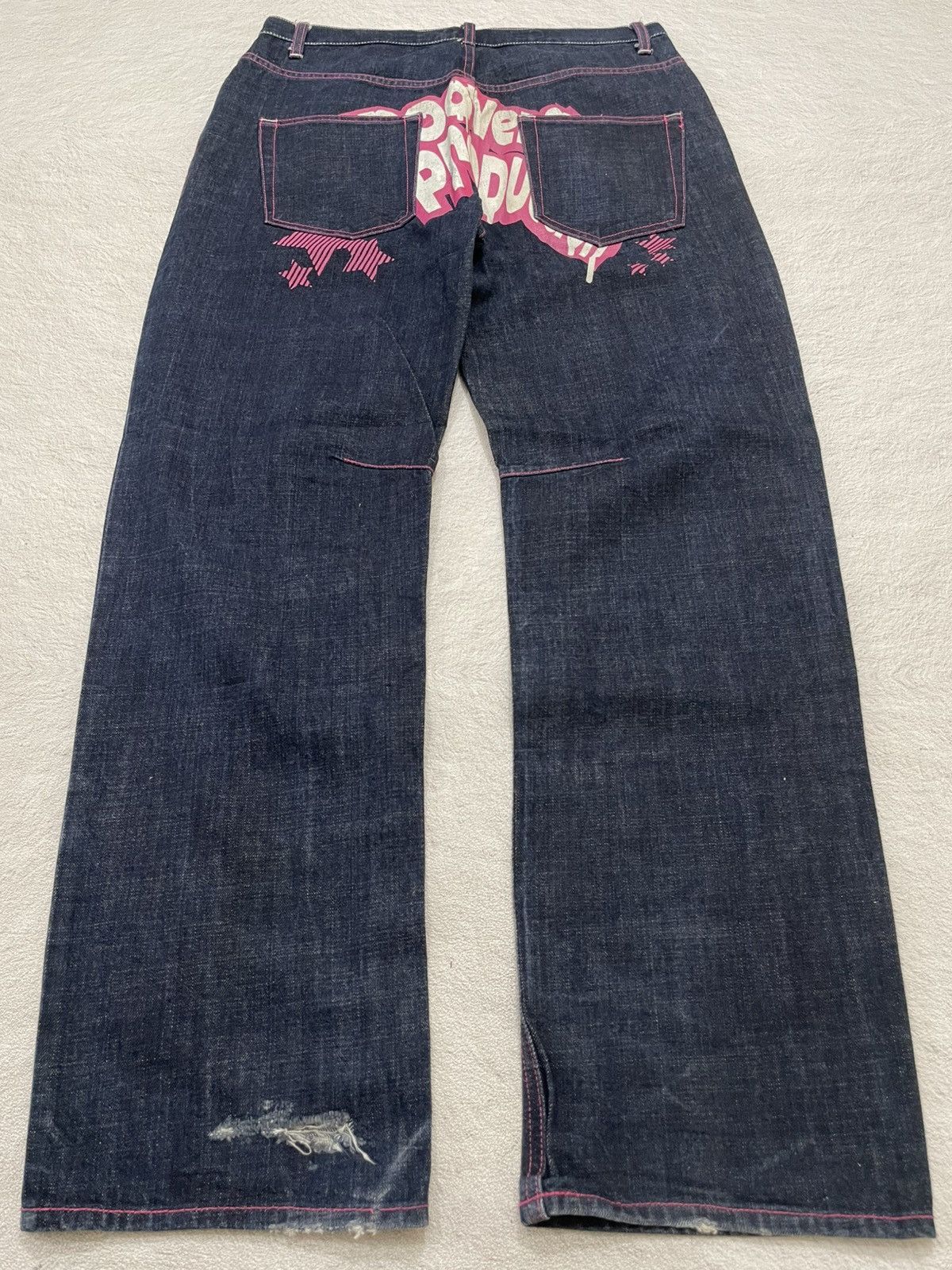 Japanese Brand 2000s Aries Denim Distressed Big Logo Y2K Size US 34 / EU 50 - 1 Thumbnail