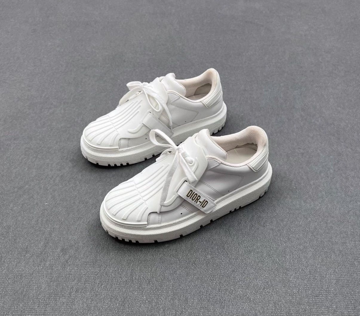 Dior DIOR ID White Low-Top Foil Print Logo Shell Toe Sneakers Size US 7 / IT 37 - 1 Thumbnail