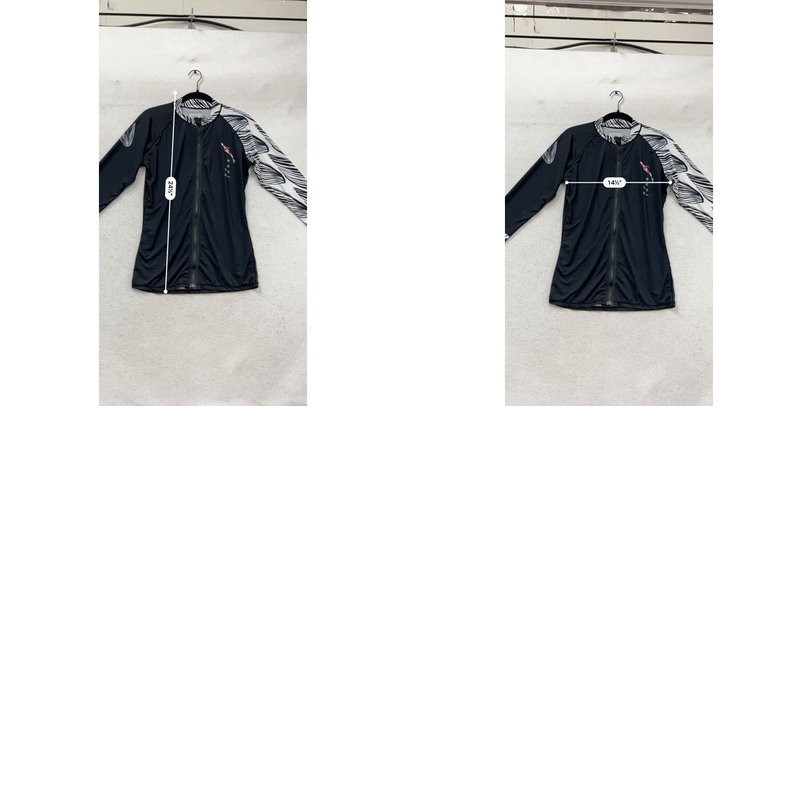 Vintage No-Nu-June Long Sleeve Rash Guard Shirt UPF 50+ Jacket Womens M Black Striped Print ZipUp Jacket Size M / US 6-8 / IT 42-44 - 8 Thumbnail