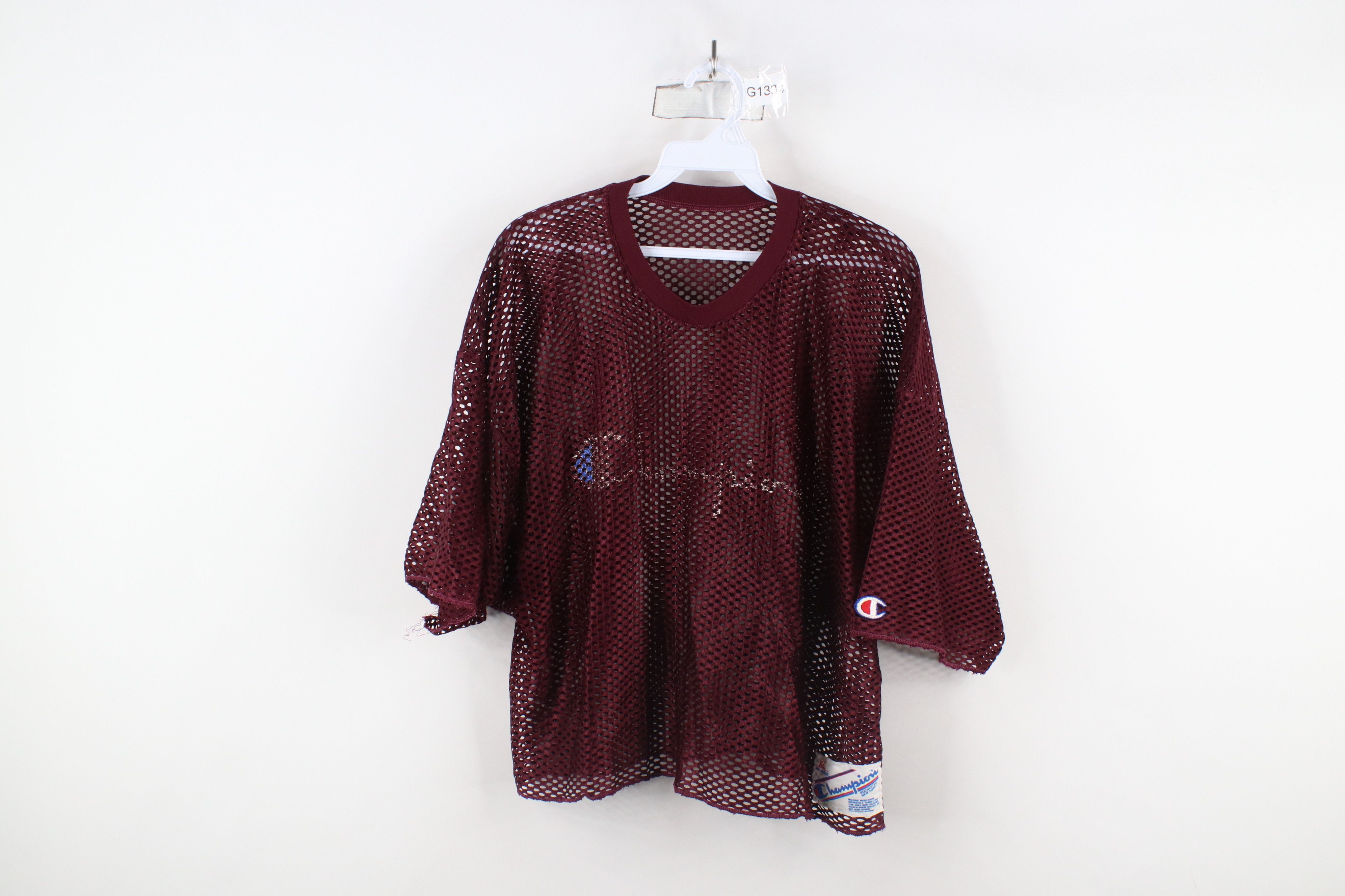 Champion × Vintage Vintage 80s Champion Cropped Football Jersey Burgundy USA Size US XL / EU 56 / 4 - 1 Thumbnail
