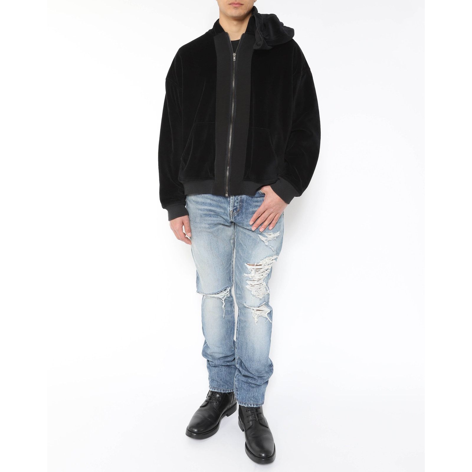 Haider Ackermann FW15 Oversized Double Layer Hoodie in Black Velvet Size US XS / EU 42 / 0 - 6 Thumbnail