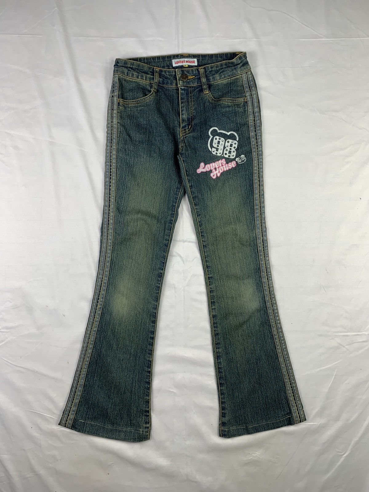 Angel Blue y2k Lovers House Japan Washed Flared Cute Icon Jeans Pants Size 24" / US 00 / IT 34 - 4 Thumbnail