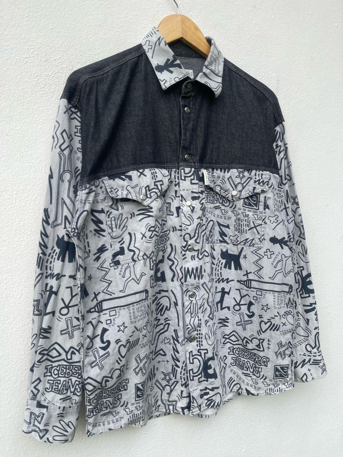 Iceberg × Keith Haring × Vintage 90s Iceberg Keith Haring Fullprint Button Shirt Size US M / EU 48-50 / 2 - 2 Thumbnail