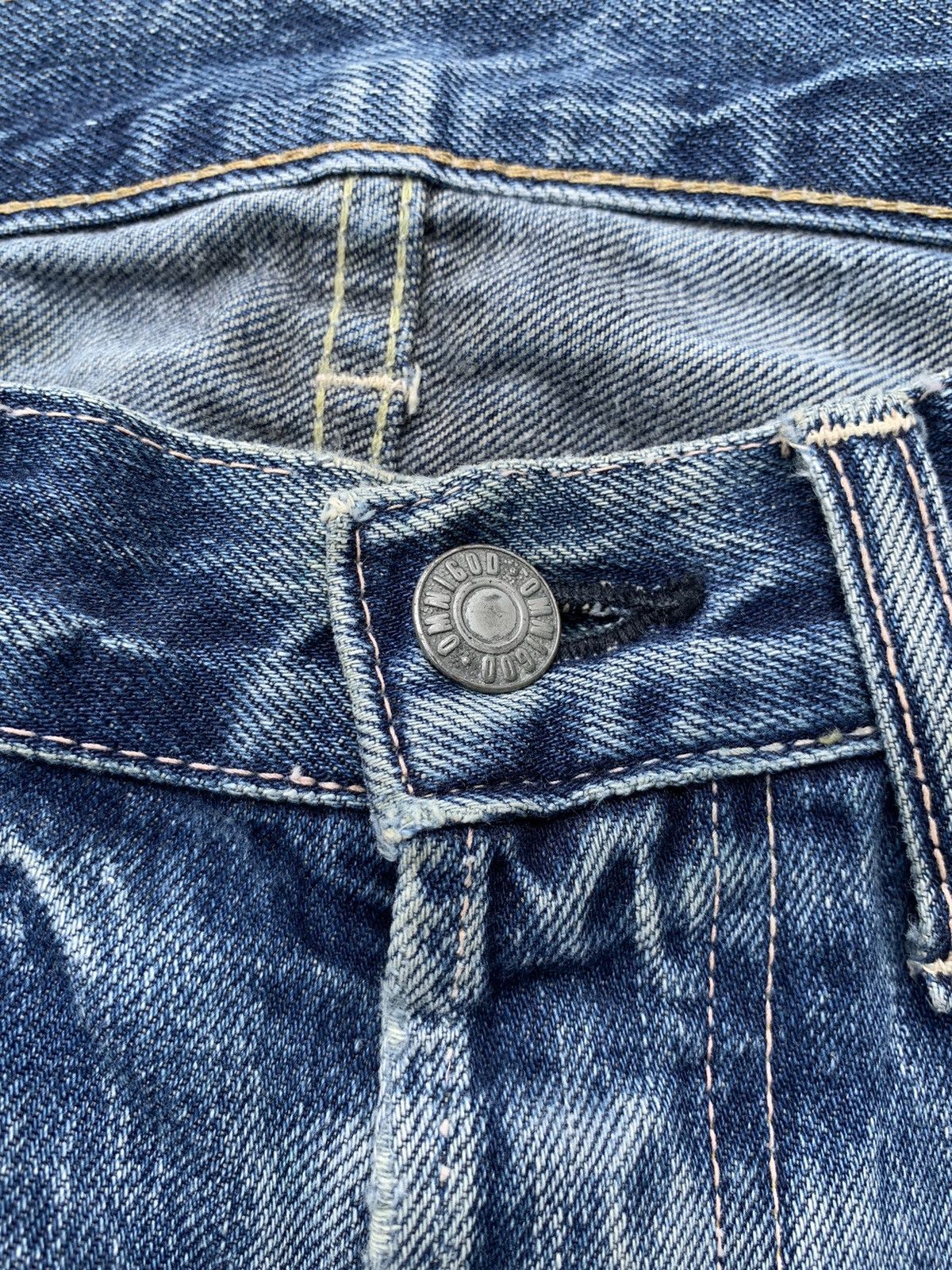 Jean × OMNIGOD × Vintage OMNIGOD JAPANESE BUTTON FLY SELVEDGE DISTRESSED DENIM🎌 Size US 28 / EU 44 - 16 Thumbnail