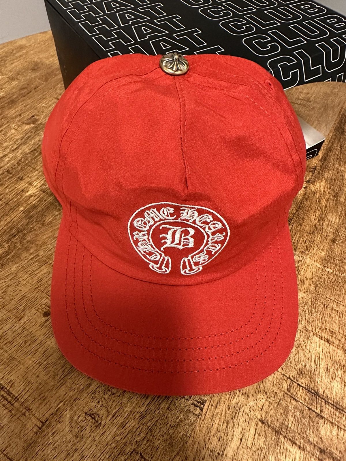 image of Chrome Hearts Bella Hadid Horseshoe Logo Hat in Red, Men's