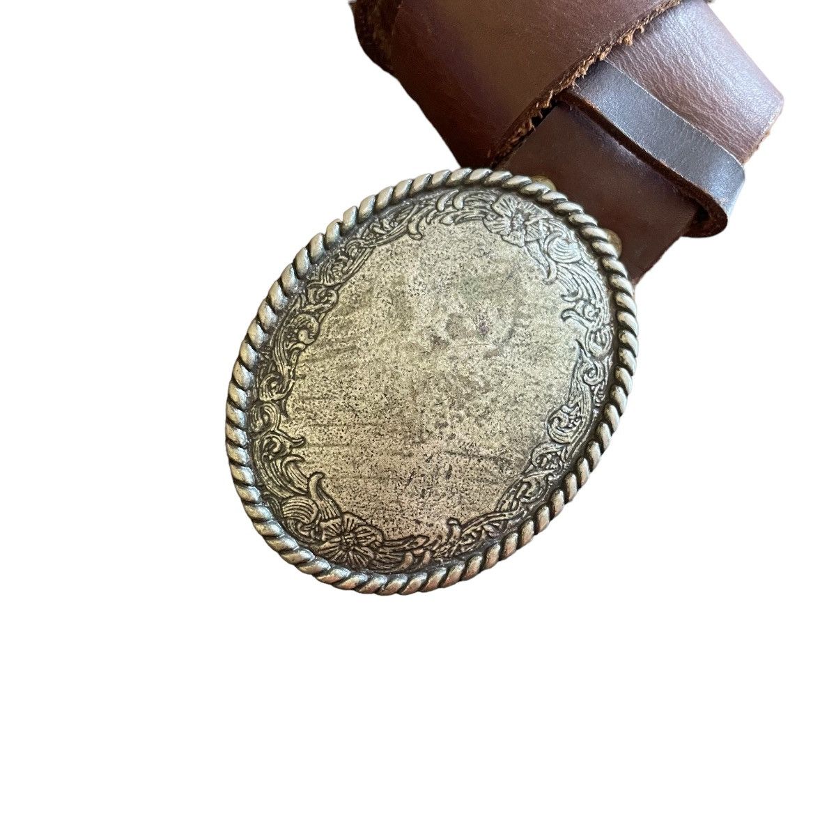 Diesel × Japanese Brand × Vintage Vintage 70s Heavy Oval Plaque Solid Leather Buckle Belt Size ONE SIZE - 6 Thumbnail