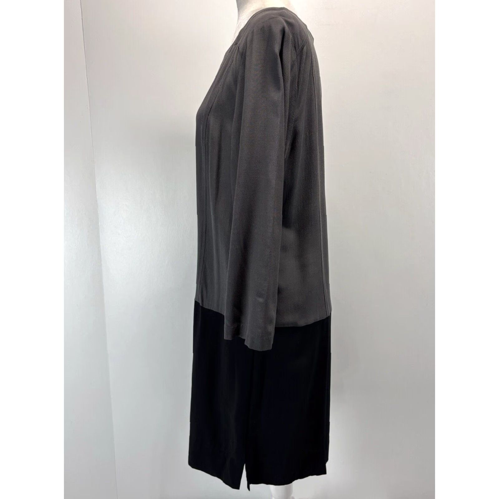 Eileen Fisher EILEEN FISHER Dress Women M Shift Colorblock Grey Black Tencel Blend 3/4 Sleeve Knee Length Women Size M / US 6-8 / IT 42-44 - 2 Thumbnail