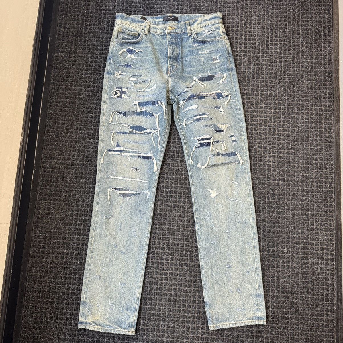 Amiri Amiri Blue Relaxed Boro Repair Jeans Size US 33 - 1 Thumbnail