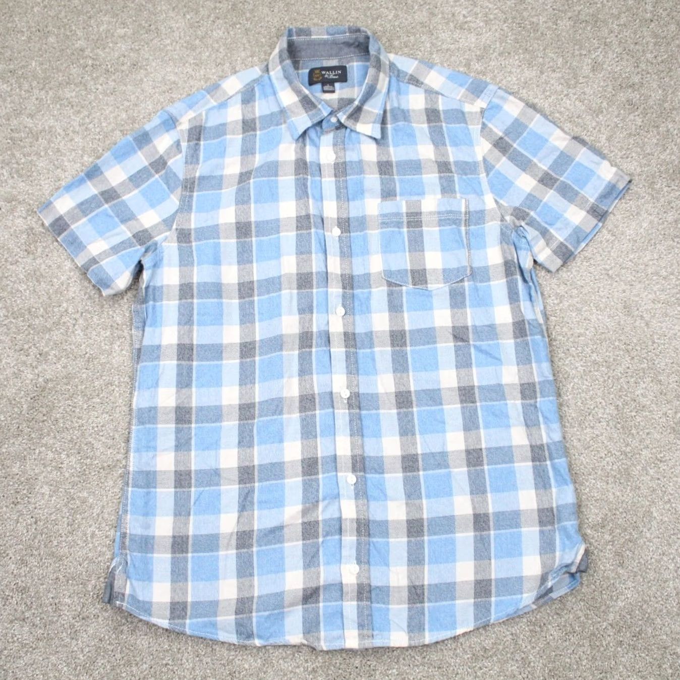 Vintage Wallin & Bros Shirt Mens Large Blue/White Plaid 100% Cotton Short Sleeve Button Up Size US L / EU 52-54 / 3 - 2 Thumbnail