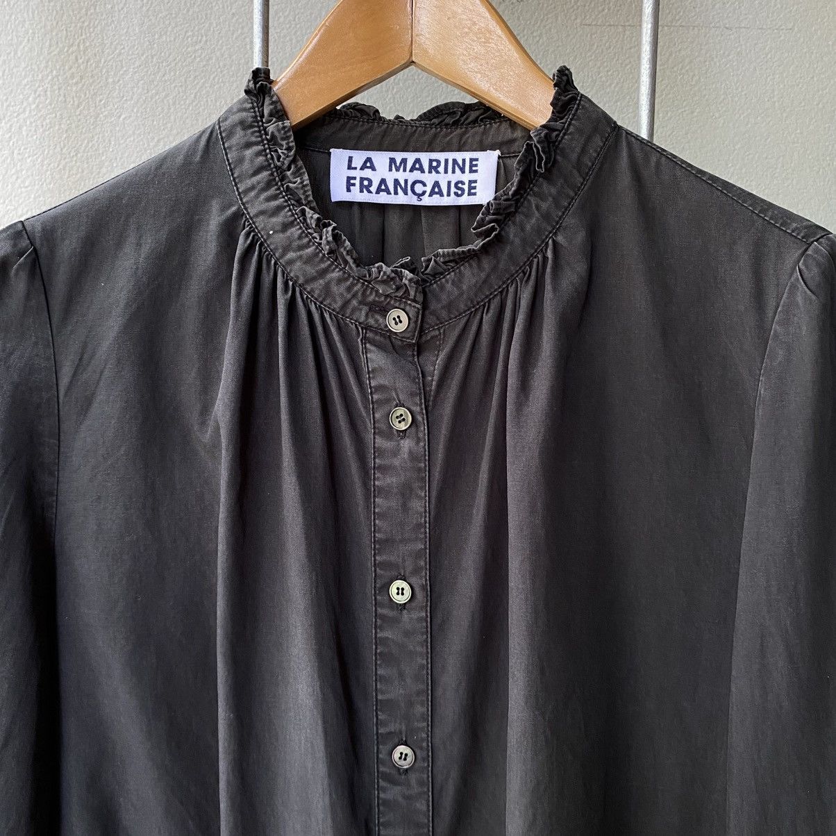 Japanese Brand LA MARINE FRANÇAISE Black Ruffle Collar Puff Shoulder Shirt Size M / US 6-8 / IT 42-44 - 5 Thumbnail