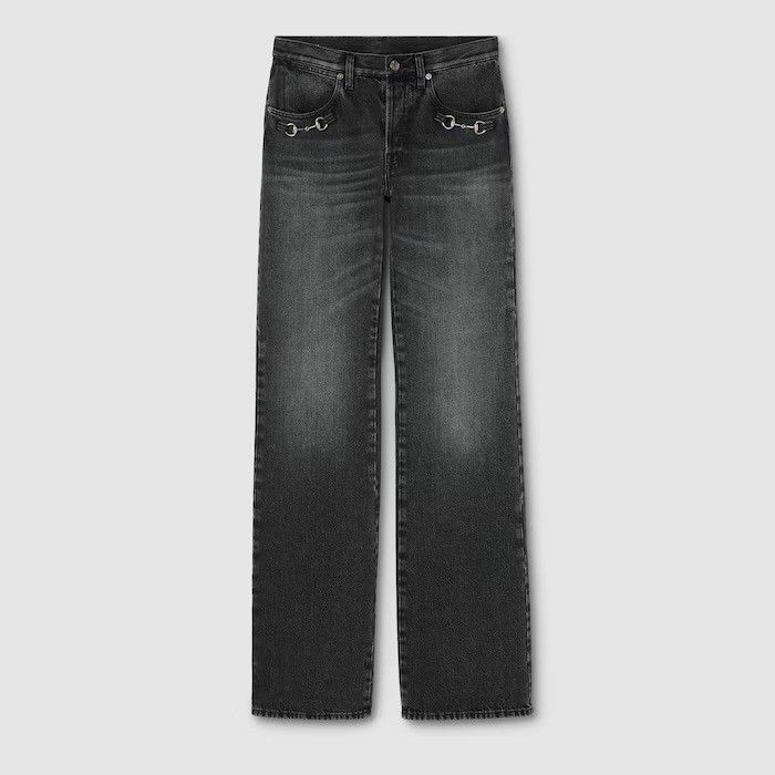 Gucci by Demna Horsebit Jeans in Washed Black/Grey Denim (IT 34