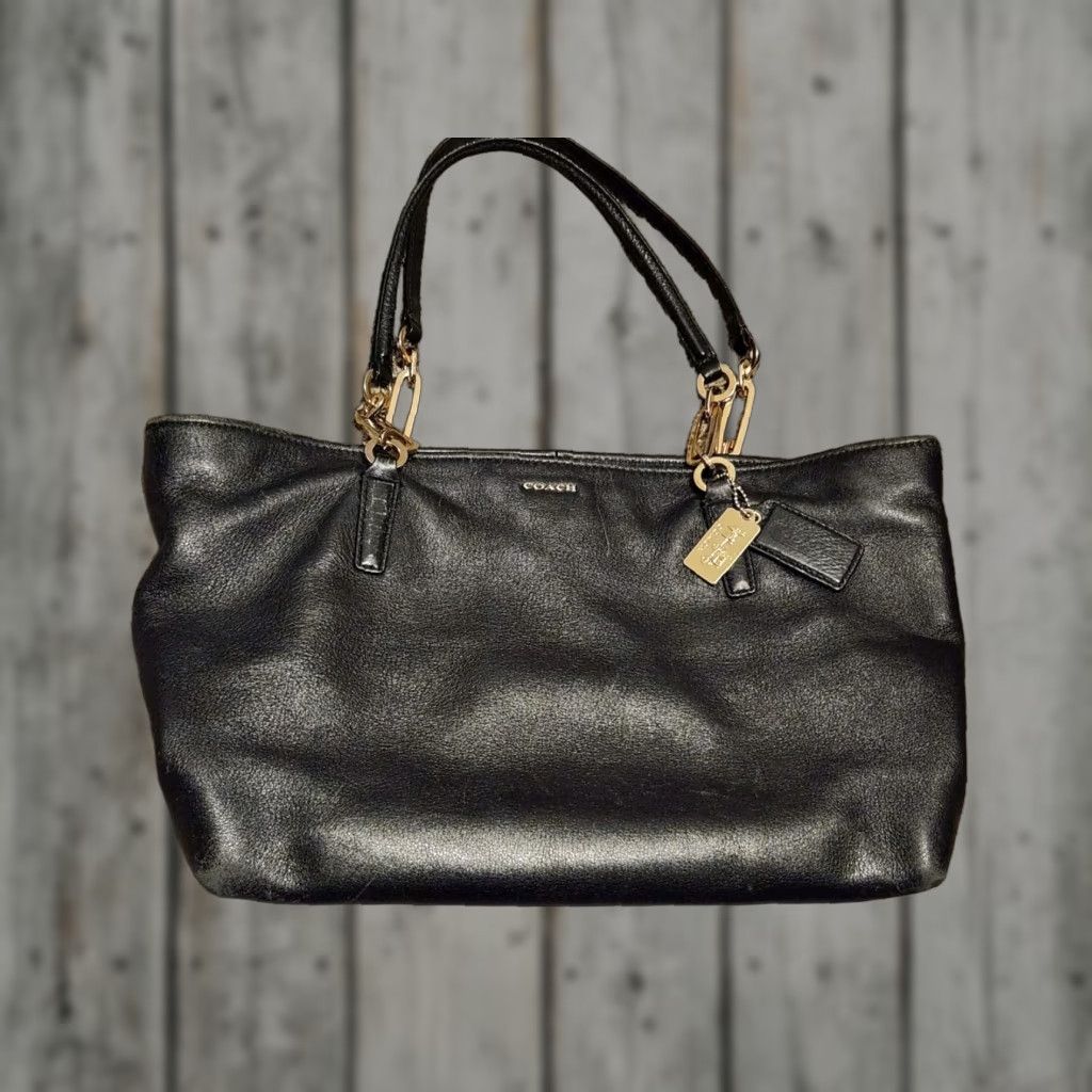 Coach Madison East West Tote Bag Black Leather Large Womens