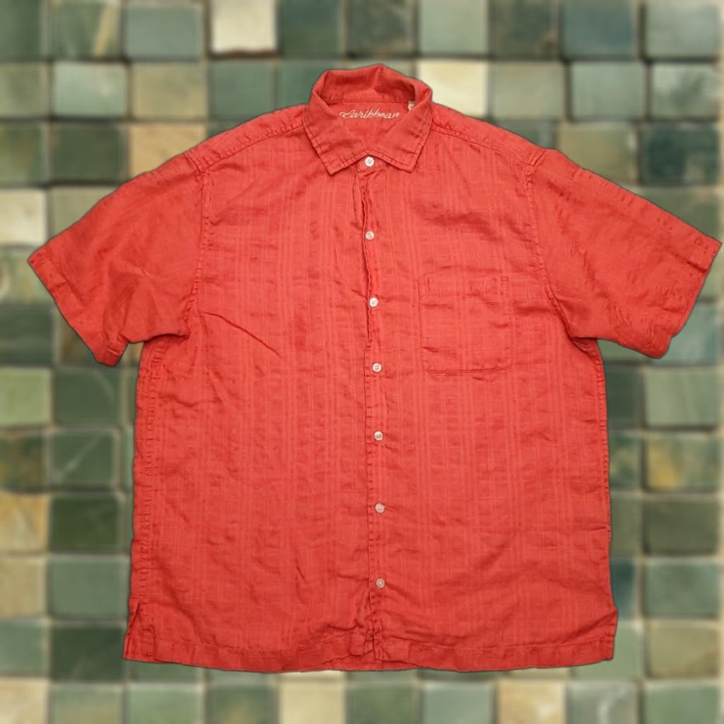 Vintage VINTAGE Caribbean Shirt Mens Large Textured Orange Hawaiian Silk Blend Casual Hawaiian Shirt Mens L Orange Beach Outdoor 90s Mens Size US L / EU 52-54 / 3 - 1 Thumbnail