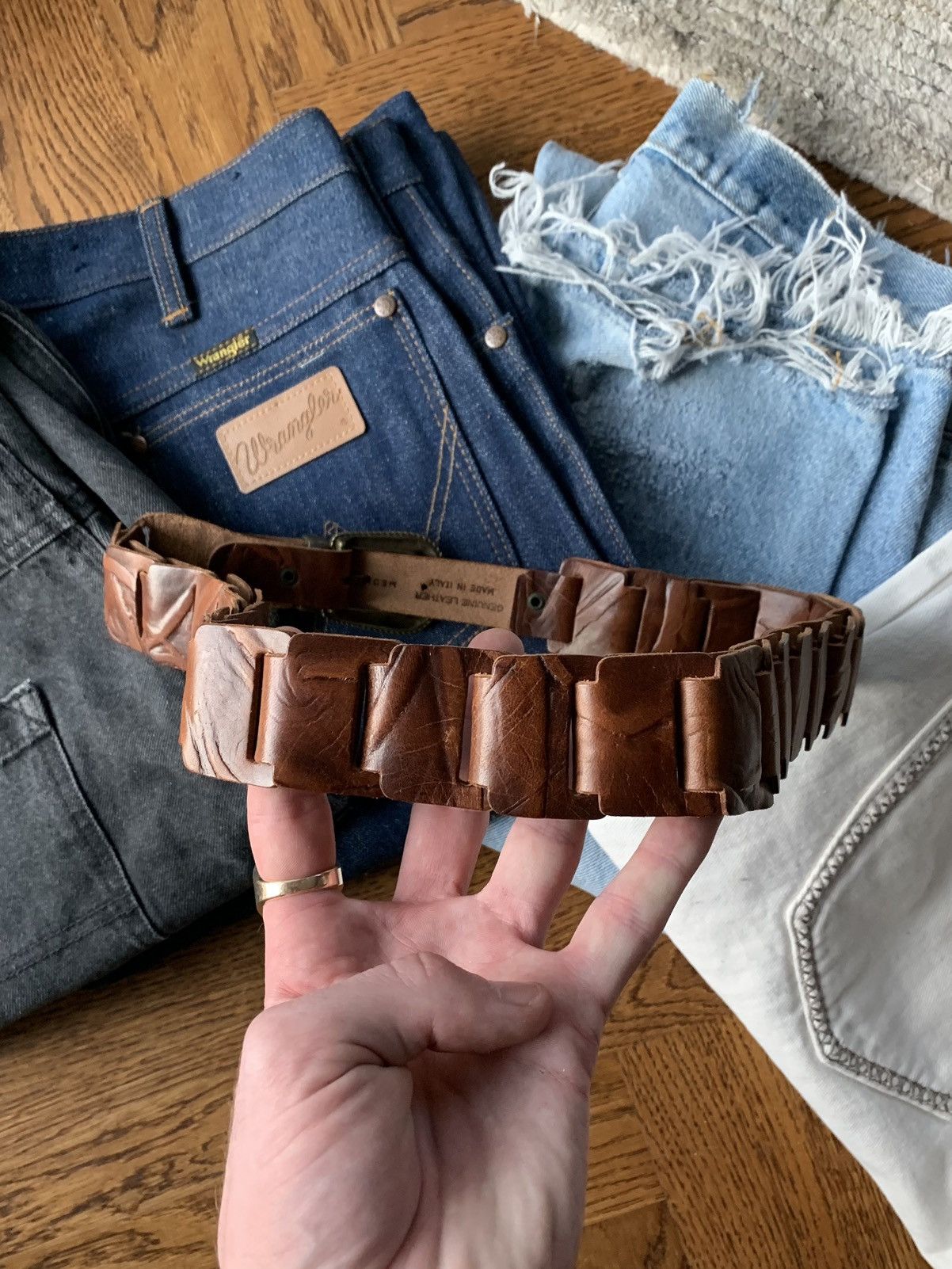 Other × Vintage Vintage Made in Italy Brown Leather Belt Braided Link Medium Size ONE SIZE - 4 Thumbnail
