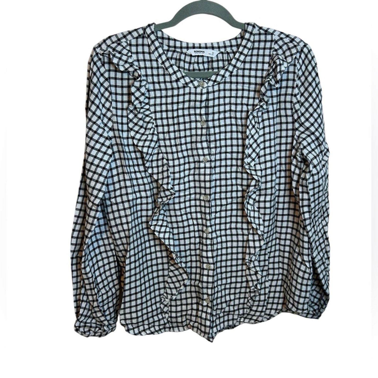 Sonoma Sonoma Plaid Ruffle Button Down Blouse Size M / US 6-8 / IT 42-44 - 1 Thumbnail