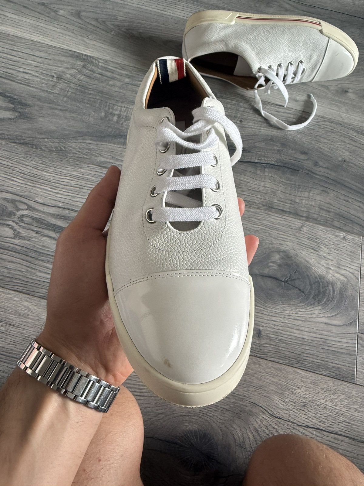 Thom Browne White Pebbled Leather Low-Top Sneakers Size US 7 / EU 40 - 7 Thumbnail