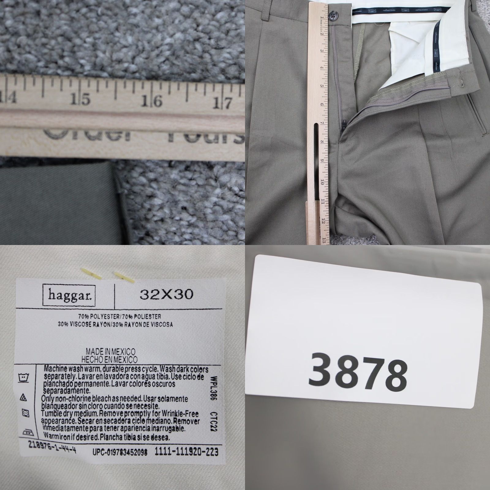Haggar Haggar Dress Pants Mens 32x30 Beige Pleated Cuffed Polyester Blend NWT Regular Rise Straight Fit Front Zipper Button Pocket Size US 32 / EU 48 - 8 Thumbnail