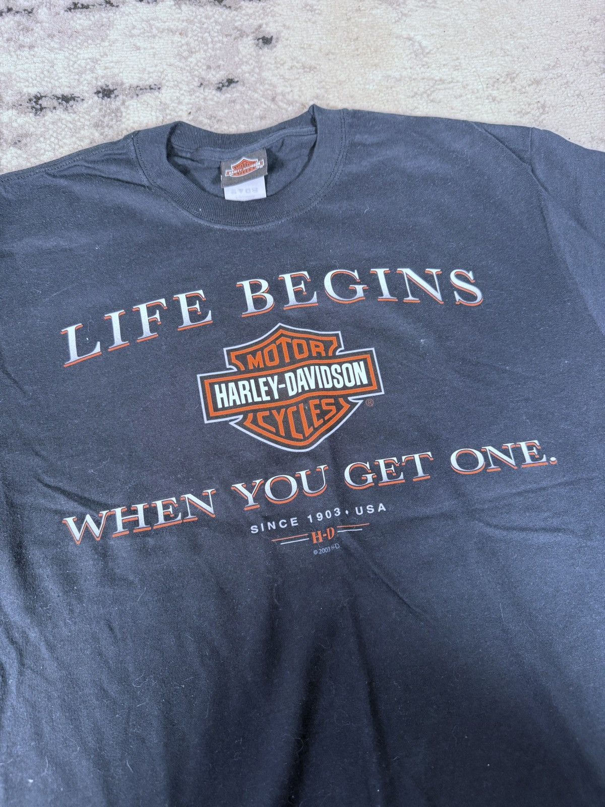 Harley Davidson Y2K 2003 Harley Davidson Life Begins Brossard T-Shirt Size US L / EU 52-54 / 3 - 3 Thumbnail