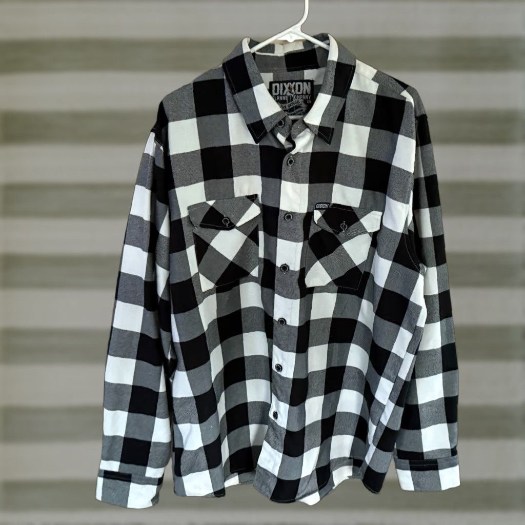 Dixxon Flannel Company Gringo Button Down Shirt Black White Plaid XL Mens Button-Up Collared Long Sleeve Pockets Multicolor Polyester Flannel