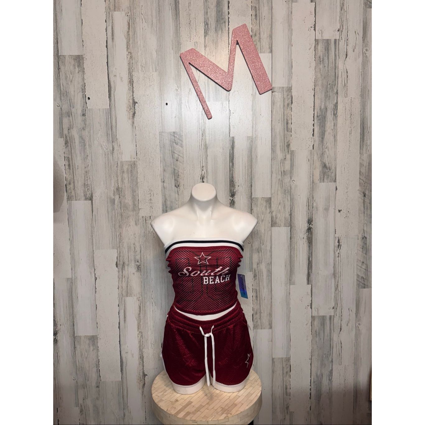 Other Derek Heart “South Beach” Red Two-Piece Tube Top & Shorts Set (Size M) Size 30" / US 8 / IT 44 - 1 Thumbnail