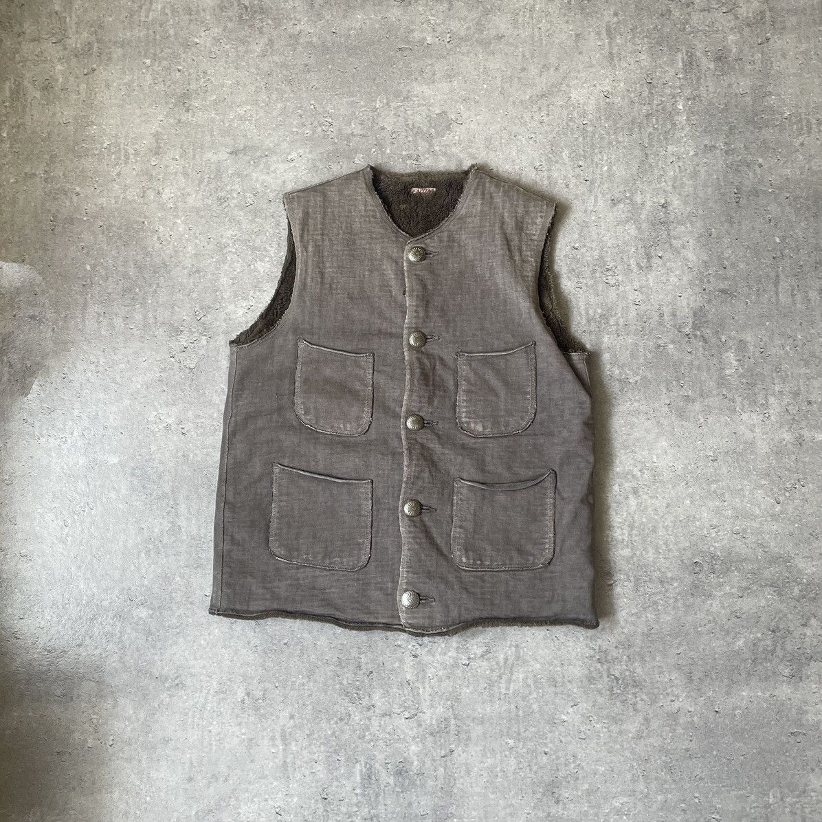Japanese Brand × Kapital × Kapital Kountry Kapital Boa Gray Faded Fleece Lined Concho Button Vest Size US L / EU 52-54 / 3 - 1 Thumbnail