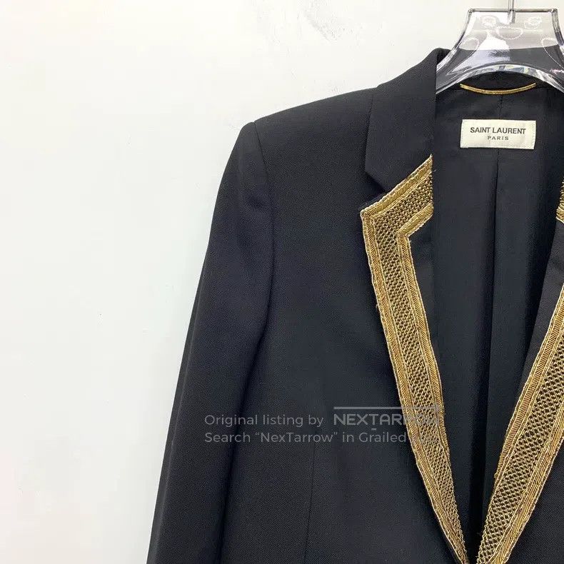 Saint Laurent Paris Saint Laurent Paris Black Gold Embroidered Wool Notched La Size XS / US 0-2 / IT 36-38 - 3 Thumbnail