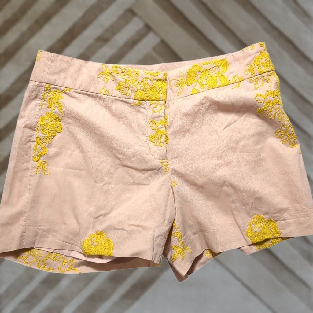 J.Crew VINTAGE J.Crew Womens Peach Floral Embroidered Cotton Shorts 4 Size 24" / US 00 / IT 34 - 1 Thumbnail
