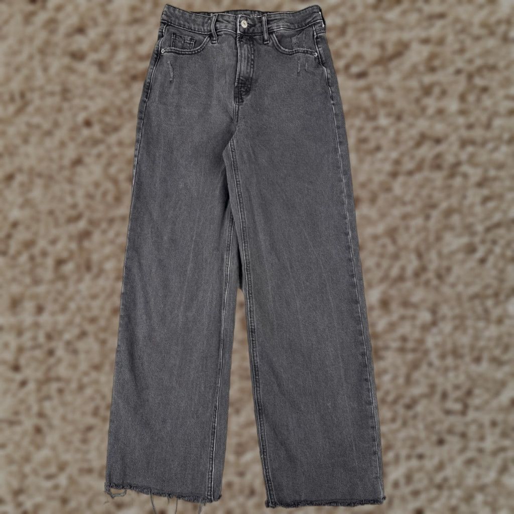 Old Navy Old Navy Wide Leg High Rise Distressed Jeans Womens 4 Black Denim 26x29 Size 27" / US 4 / IT 40 - 1 Thumbnail