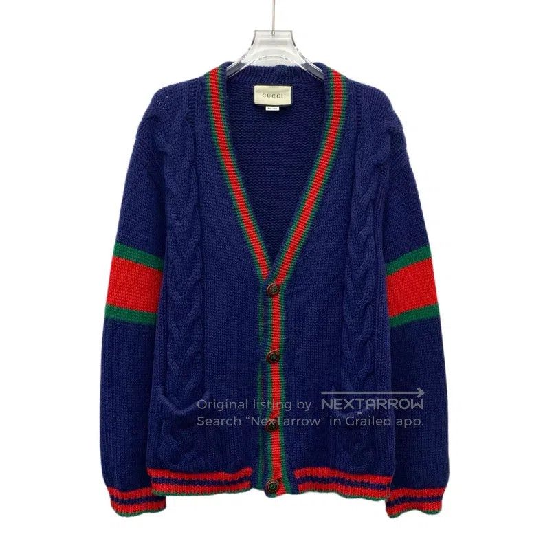 Gucci Gucci Dark blue twisted wool V-neck single-breasted long-s Size XS / US 0-2 / IT 36-38 - 1 Thumbnail