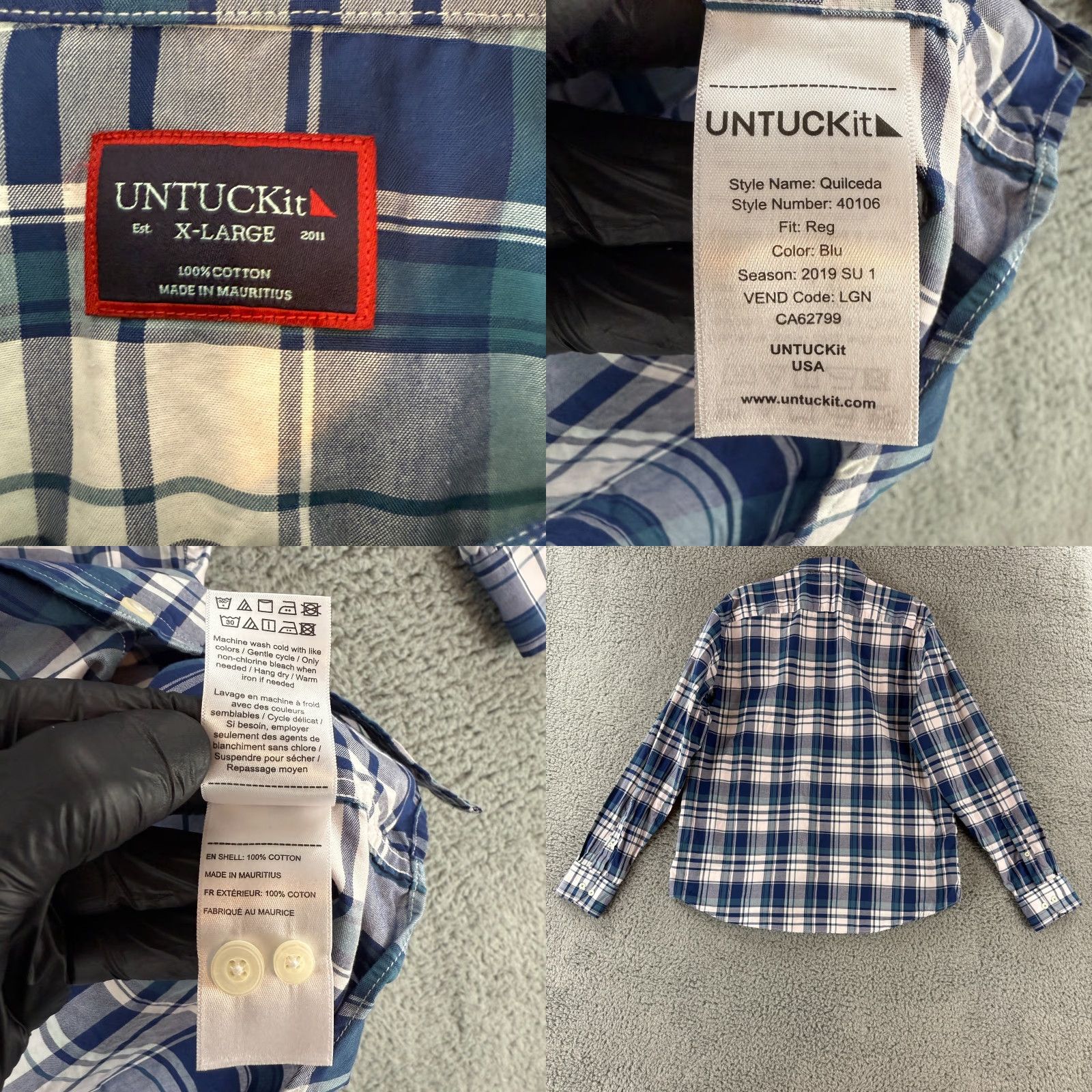UNTUCKit UNTUCKit Button-Up Shirt Mens XL Blue Plaid Long Sleeve 100% Cotton Jeans? Size US XL / EU 56 / 4 - 8 Thumbnail