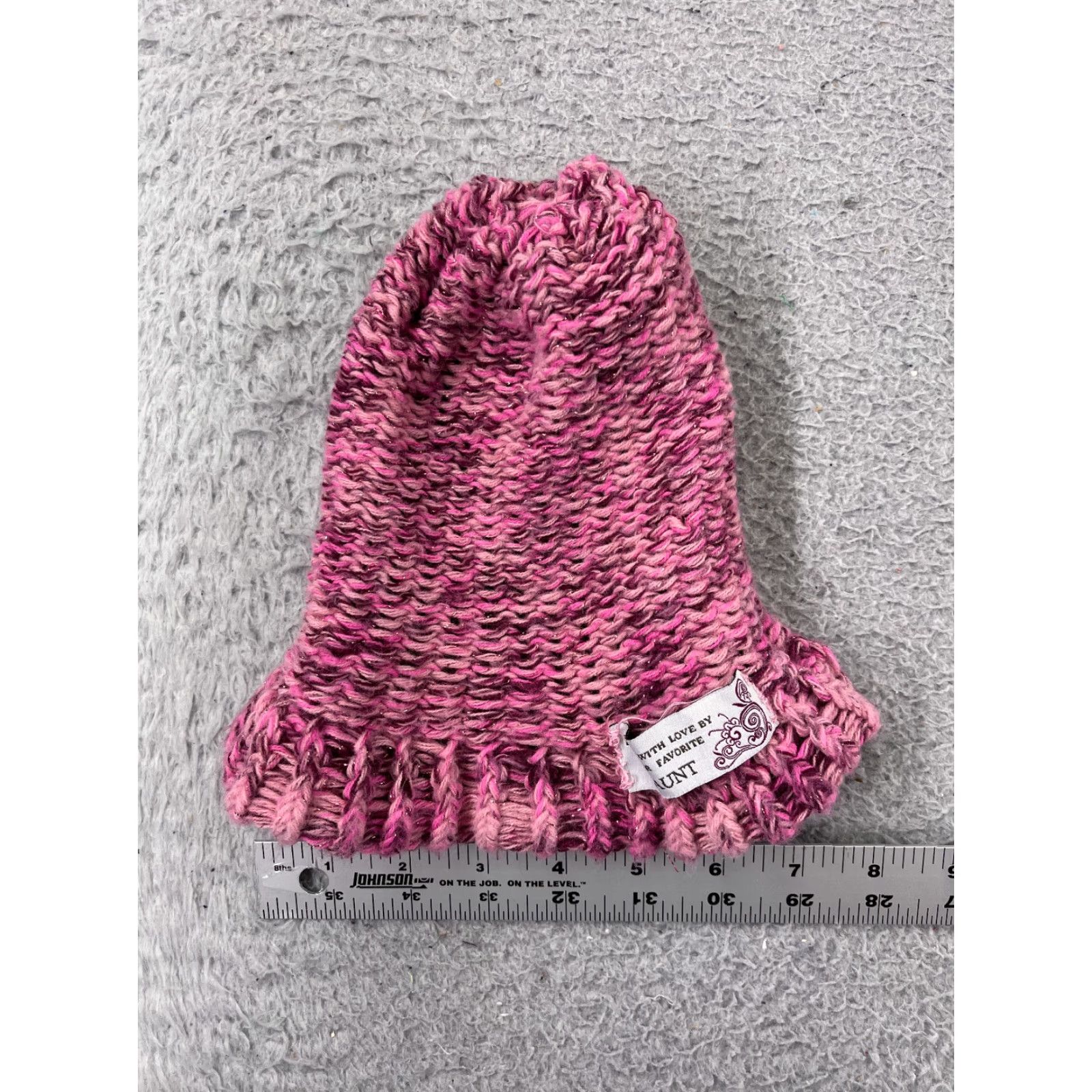 Vintage Made With Love By Your Favorite Aunt Beanie Womens One Size Pink Knit Handmade Size ONE SIZE - 6 Thumbnail