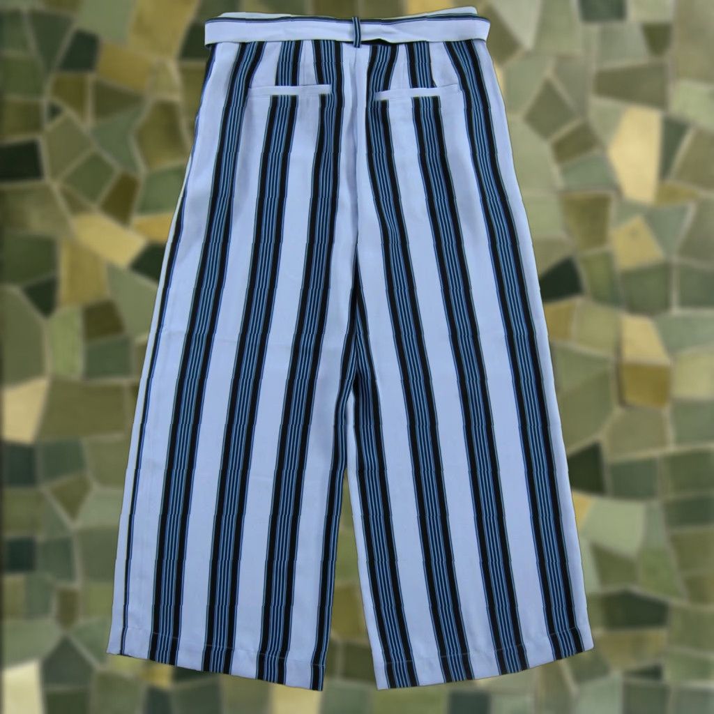 Ann Taylor NWT Ann Taylor LOFT Blue Stripe Pocket High Rise Wide Leg Pant Women Size 6 Size 28" / US 6 / IT 42 - 1 Thumbnail