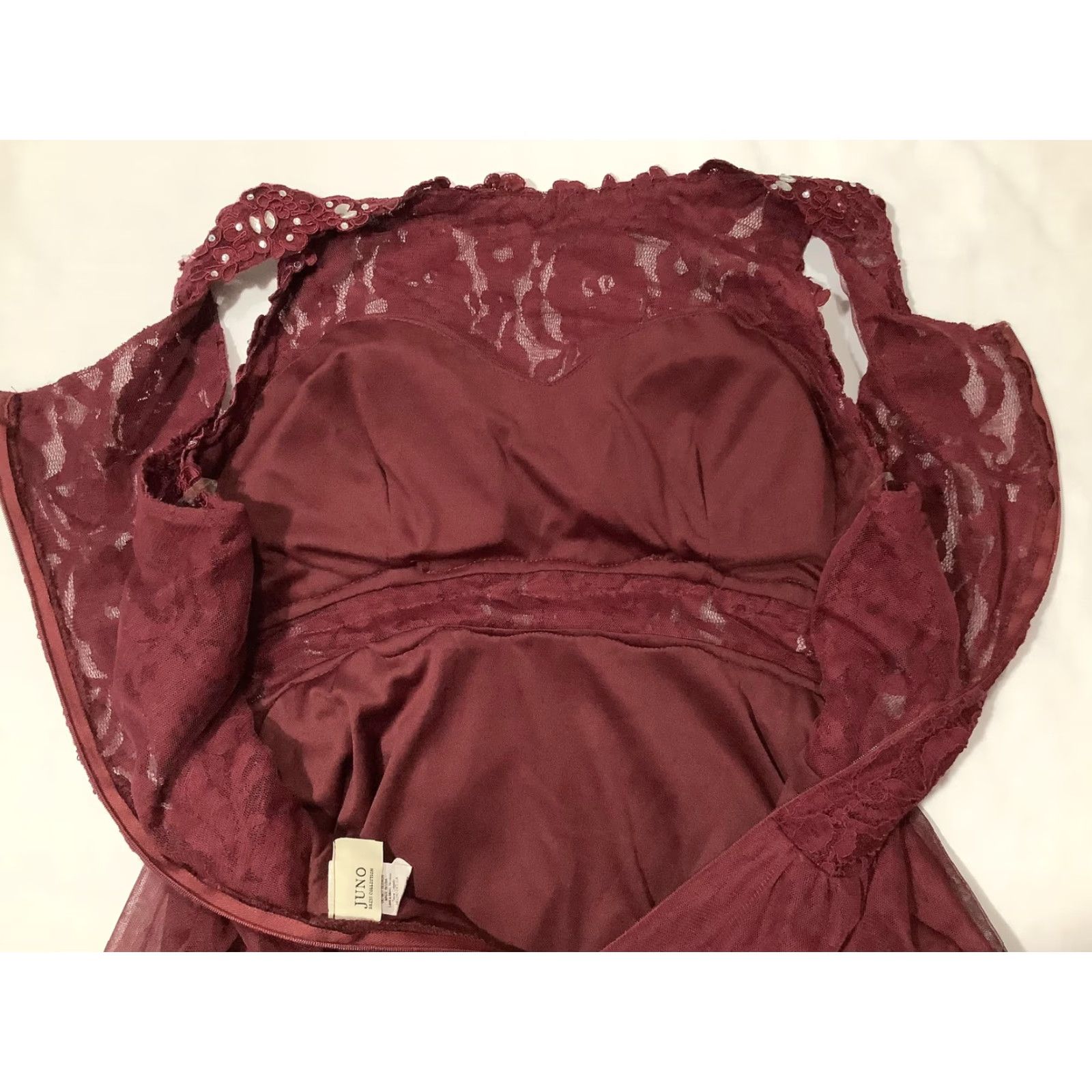 Vintage Juno Dress Womens Large Burgundy Lace Tulle Embellished Party Made USA 1067 Size L / US 10 / IT 46 - 6 Thumbnail