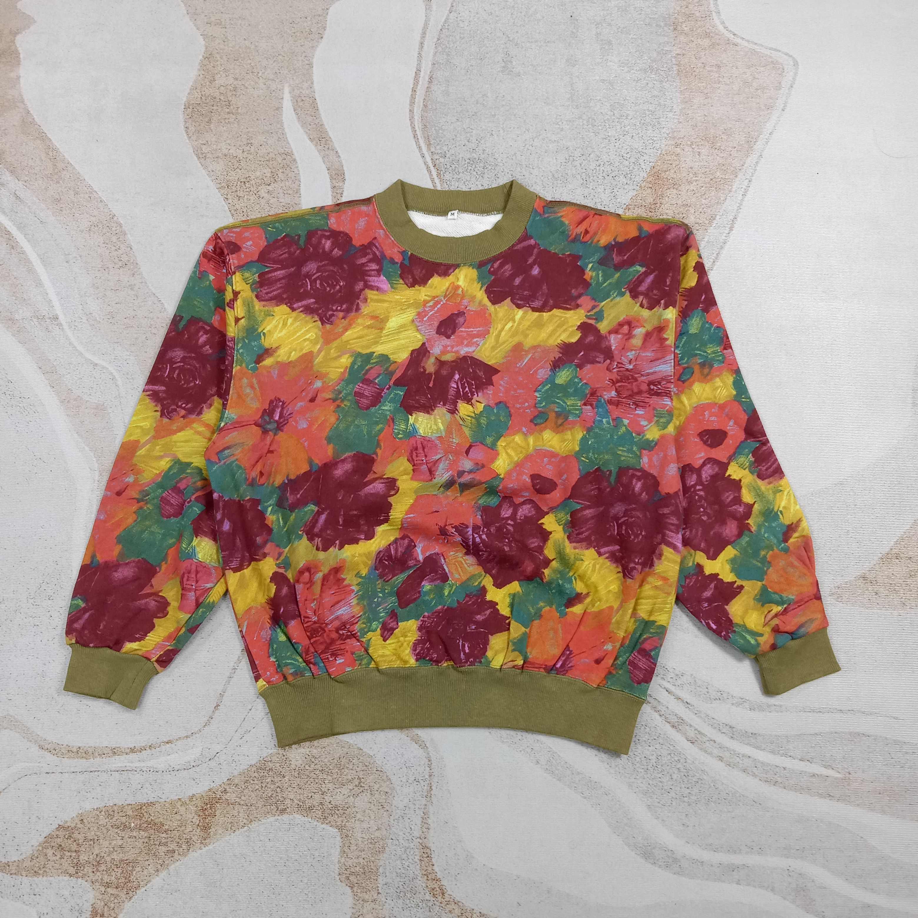 Vintage 90's Flover Art Overprint Gypsy Style Sweatshirt C271N27 Size US M / EU 48-50 / 2 - 1 Thumbnail