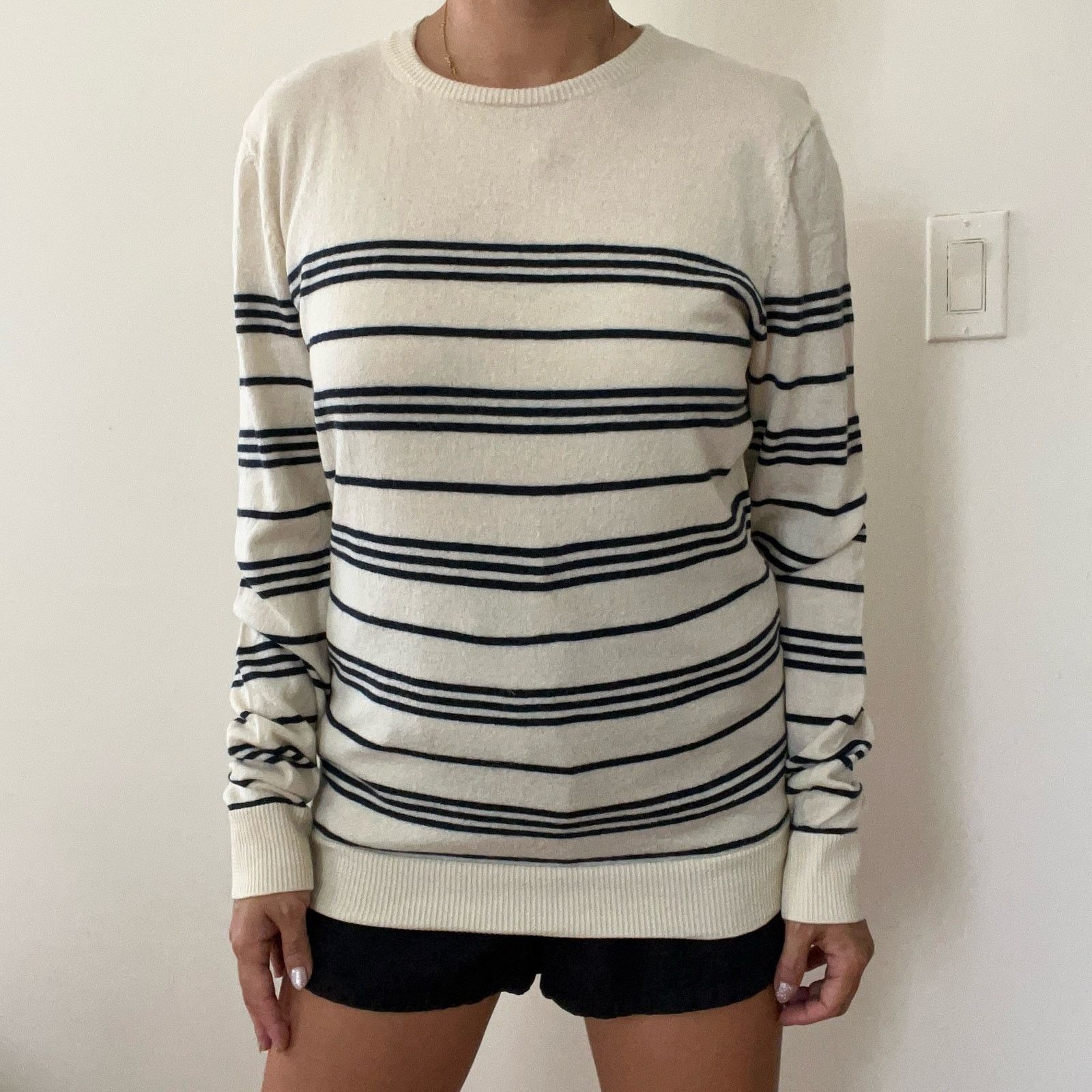 A.P.C. A.P.C. Womens Cream Black Stripe 100% Wool Sweater Size M Size M / US 6-8 / IT 42-44 - 9 Thumbnail