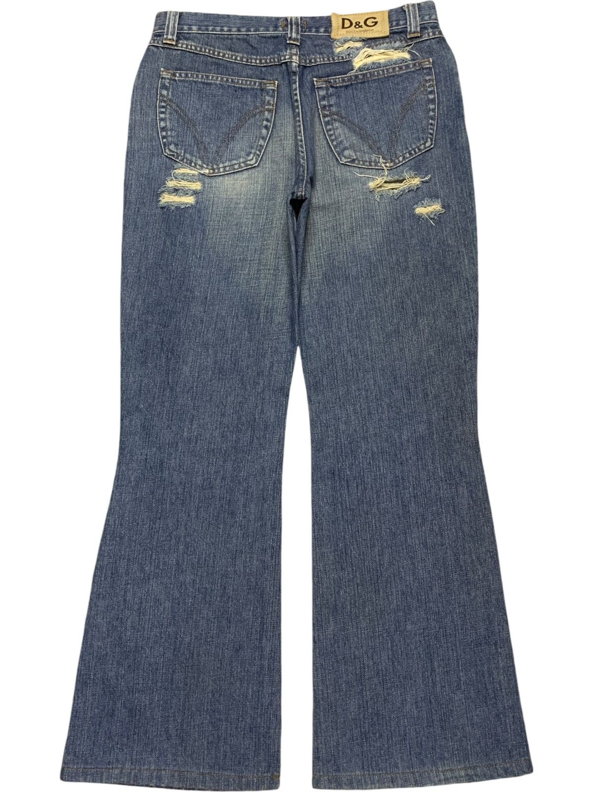 Dolce & Gabbana Vintage Dolce Gabbana Faded Wash Distressed Flare Jeans Size 29" - 2 Thumbnail
