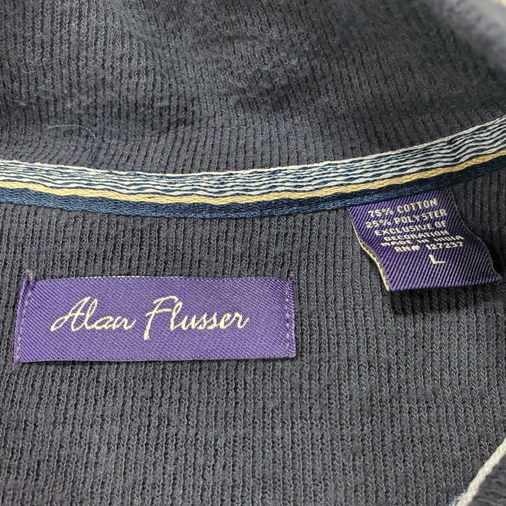 Vintage Alan Flusser Sweater 1/4 Zip Mock Neck Men's L Navy Blue Stretch Size US L / EU 52-54 / 3 - 2 Thumbnail