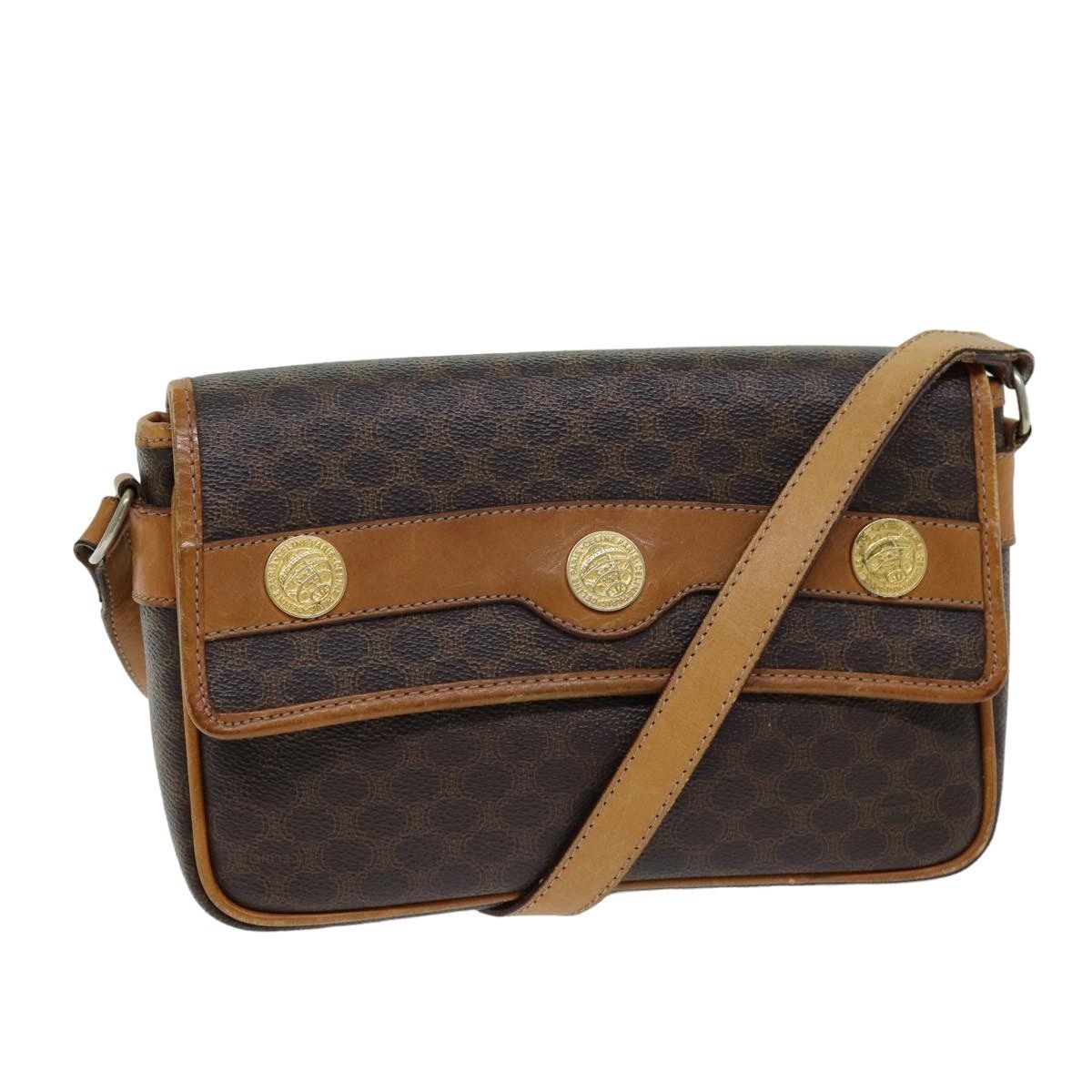 CELINE Macadam Canvas Shoulder Bag Pvc Brown