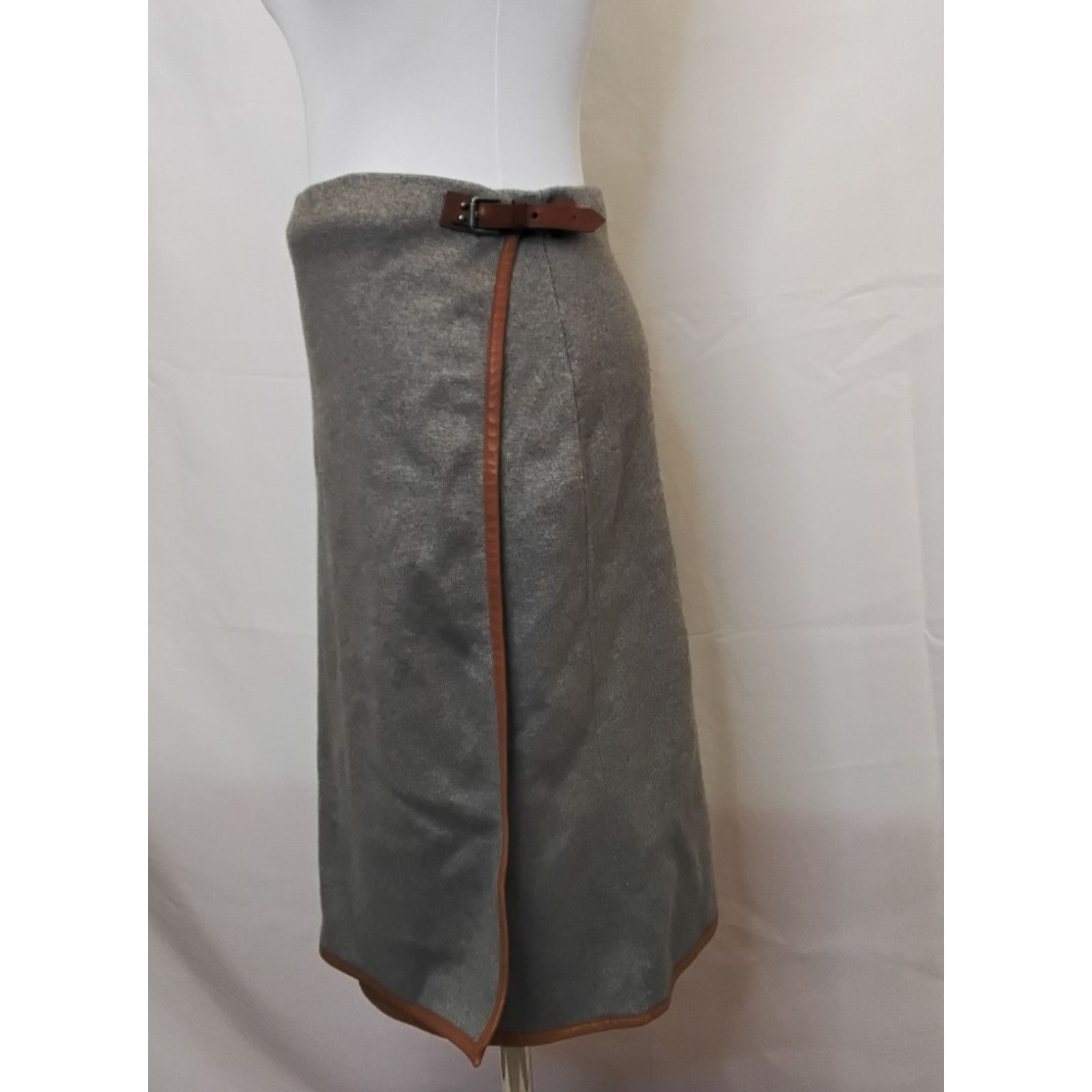 Ralph Lauren Ralph Lauren Knit Wrap Skirt Women's L Gray Leather Trim Size 34" / US 12 / IT 48 - 2 Thumbnail