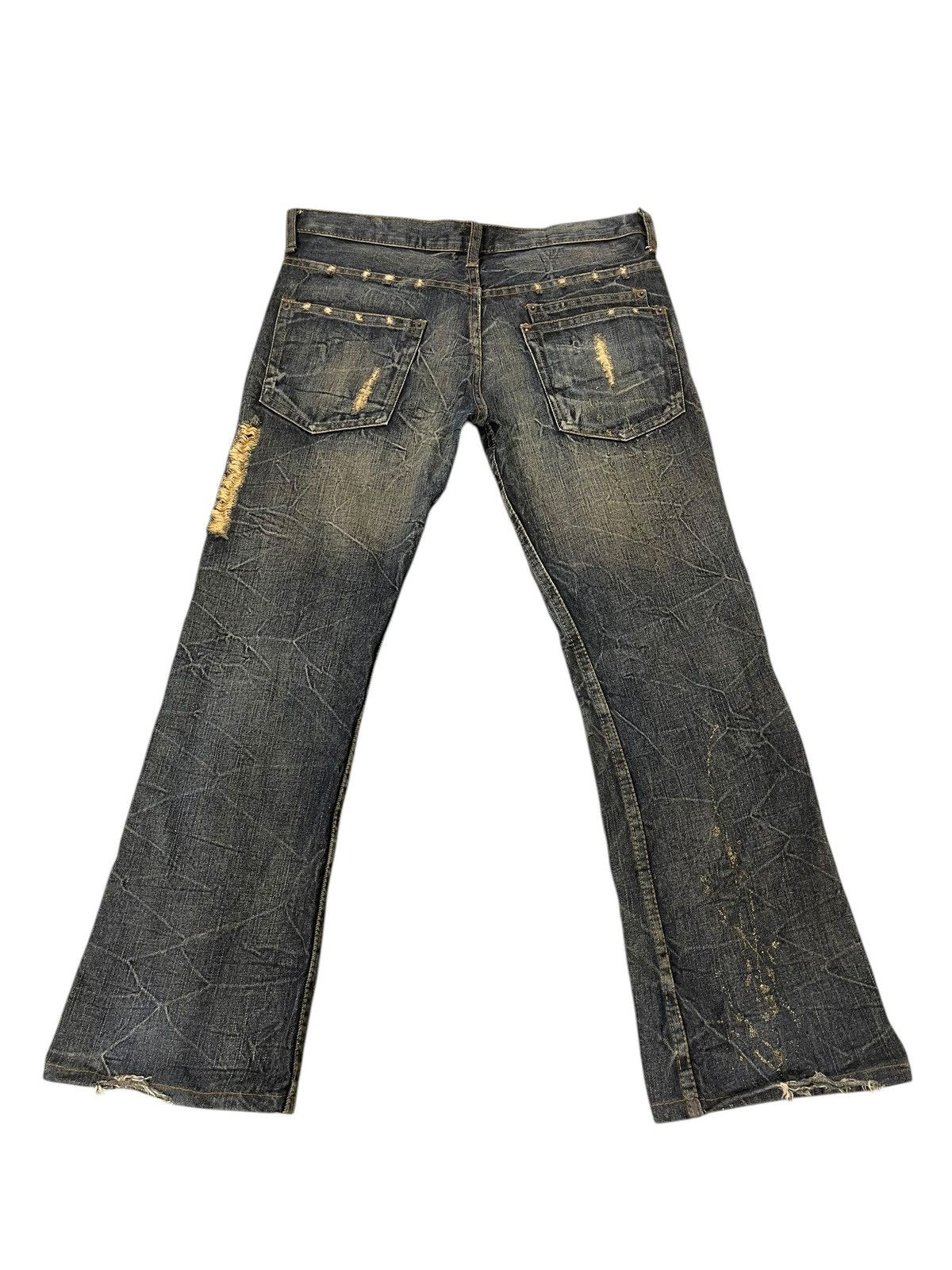 Japanese Brand Slight Flare Jeans K.U.I. Distress Low Rise Boot Cut 8🟦 Size US 33 - 11 Thumbnail