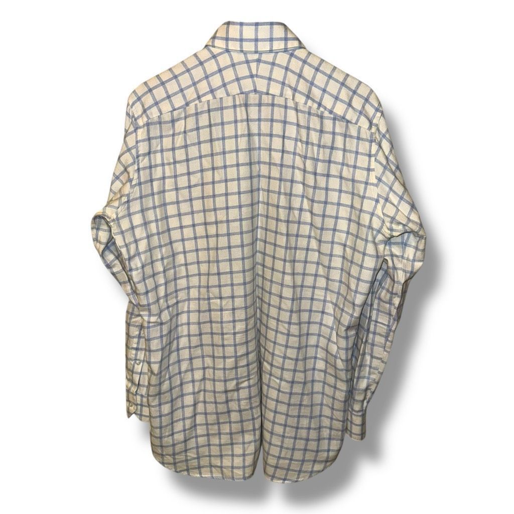 Oxxford Clothes Oxxford Clothes White & Blue Check Flannel Button Down Shirt Size US L / EU 52-54 / 3 - 7 Thumbnail